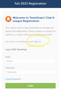 TeamSnap Registration, New User